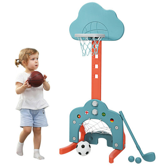 3-in-1 Kids Basketball Hoop Set with Balls-Green by VYSN