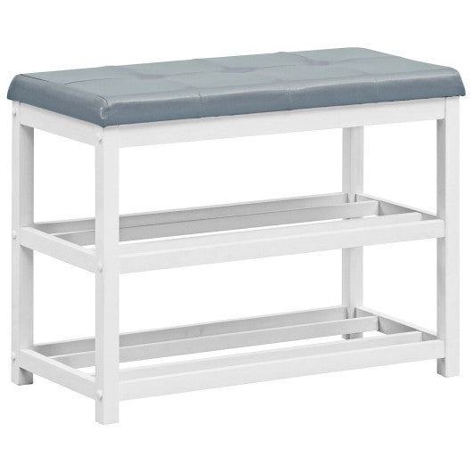 2-Tier Wooden Shoe Rack Bench with Padded Seat-White by VYSN