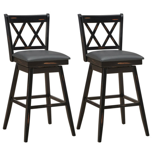 2 Pieces 29 Inches Swivel Counter Height Barstool Set with Rubber Wood Legs-Black by VYSN