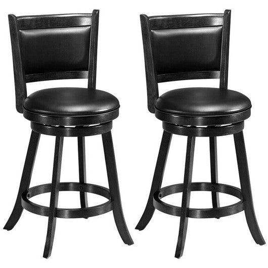 2 Pieces 24 Inches Swivel Counter Stool Dining Chair Upholstered Seat-Black by VYSN