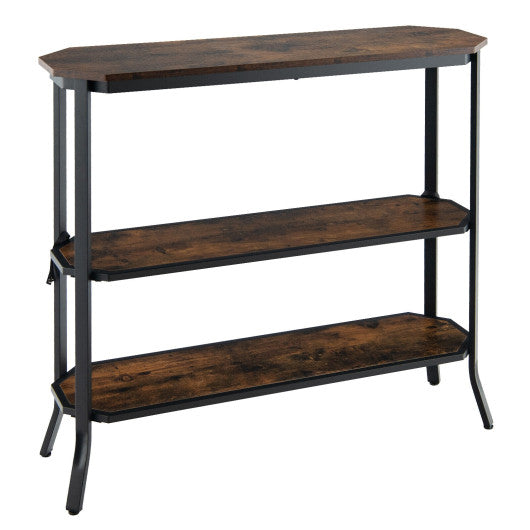 3-Tier Steel Frame Entryway Sofa Console Table for Hallway and Living Room-Rustic Brown by VYSN