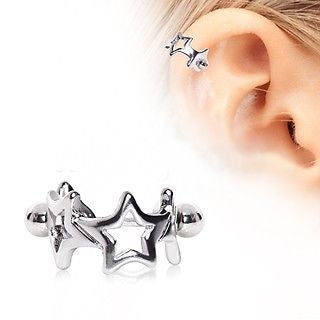 Surgical Steel Star Cartilage Cuff Cartilage Piercing by Fashion Hut Jewelry