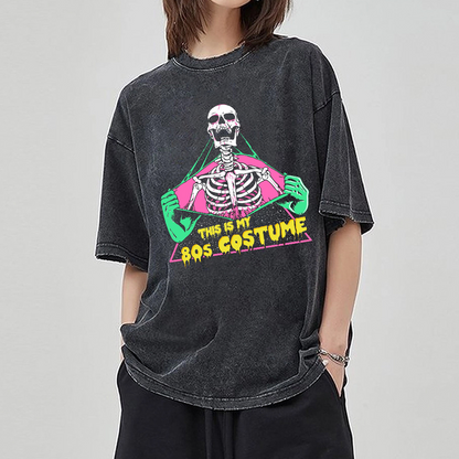 Unisex This Is My 80's Costume Skull Printed Retro Washed Short Sleeved T-Shirt by migunica