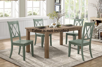Casual Teal Finish Side Chairs Set of 2 Pine Veneer Transitional Double-X Back Design Dining Room Furniture