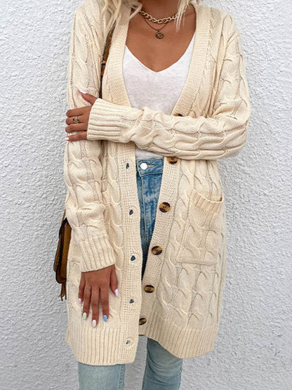 Urban Simple Loose Buttoned Solid Color Jacquard Cardigan Coat by migunica