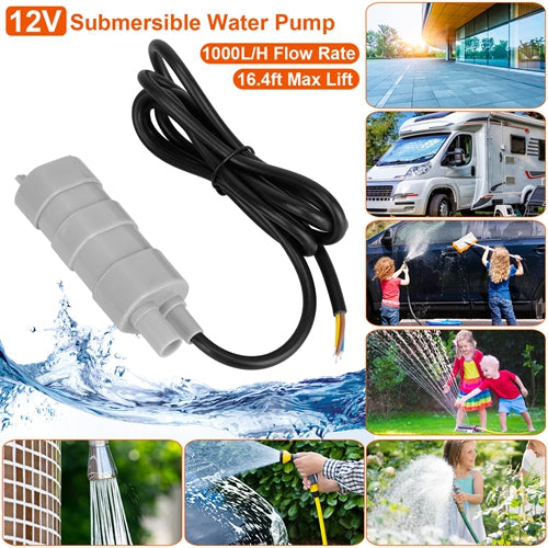 12V Submersible Water Pump with 16.4ft Max Lift 1000L/H Flow Rate for Garden Sprinklers Lawn Shower Tour Vehicles by VYSN