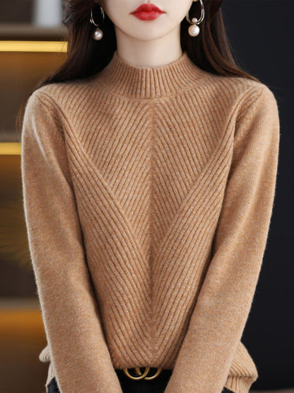 Urban Long Sleeves Solid Color Half Turtleneck Sweater Tops by migunica