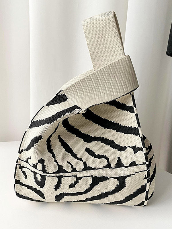 Original Contrast Color Zebra-Stripe Woven Handbags Bags Accessories by migunica