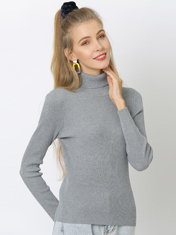 10 Colors Simple Knitting Solid Color High-Neck Pullover by migunica