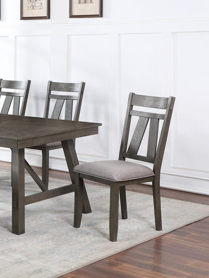 Dining Room Furniture Set of 2 Chairs Gray Fabric Cushion Seat Rich Dark Brown Finish Side Chairs