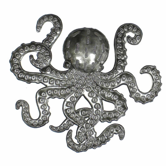 Octopus Nautical Haitian Metal Drum Wall Art (14" x 16") by Global Crafts Wholesale