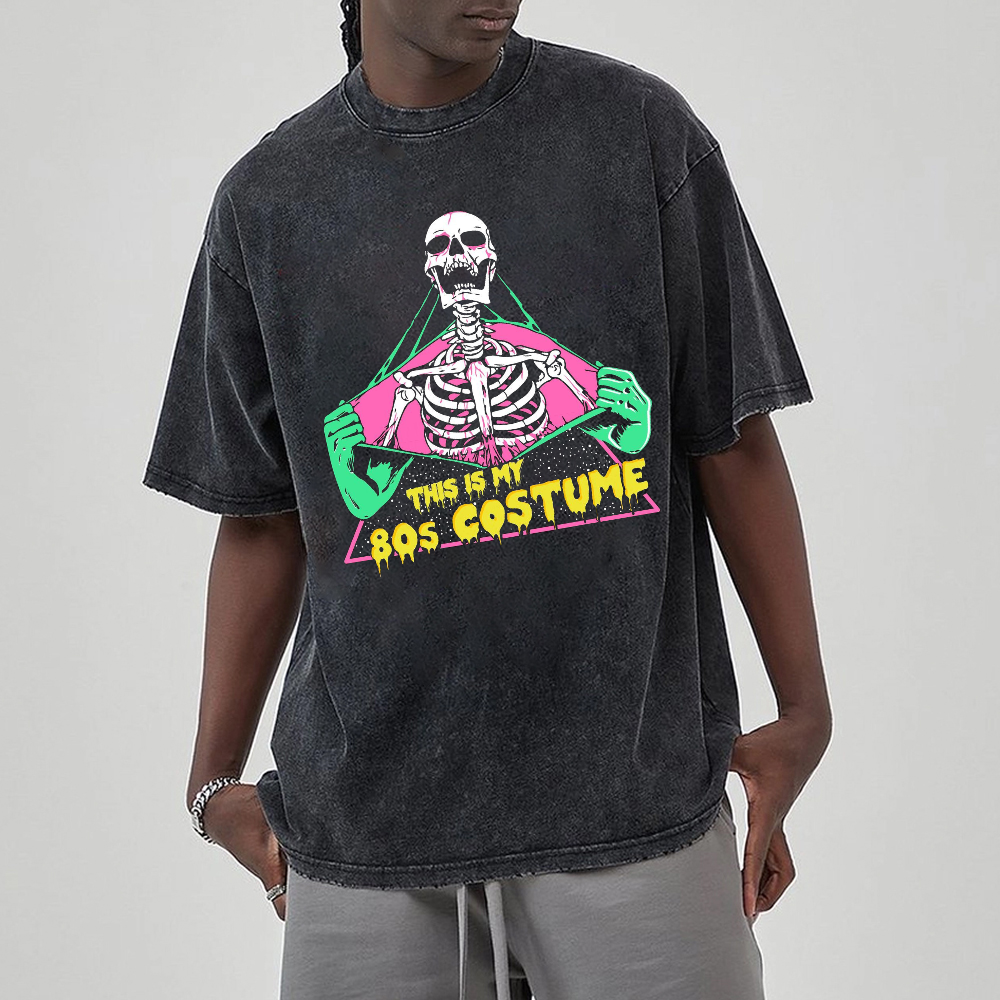 Unisex This Is My 80's Costume Skull Printed Retro Washed Short Sleeved T-Shirt by migunica