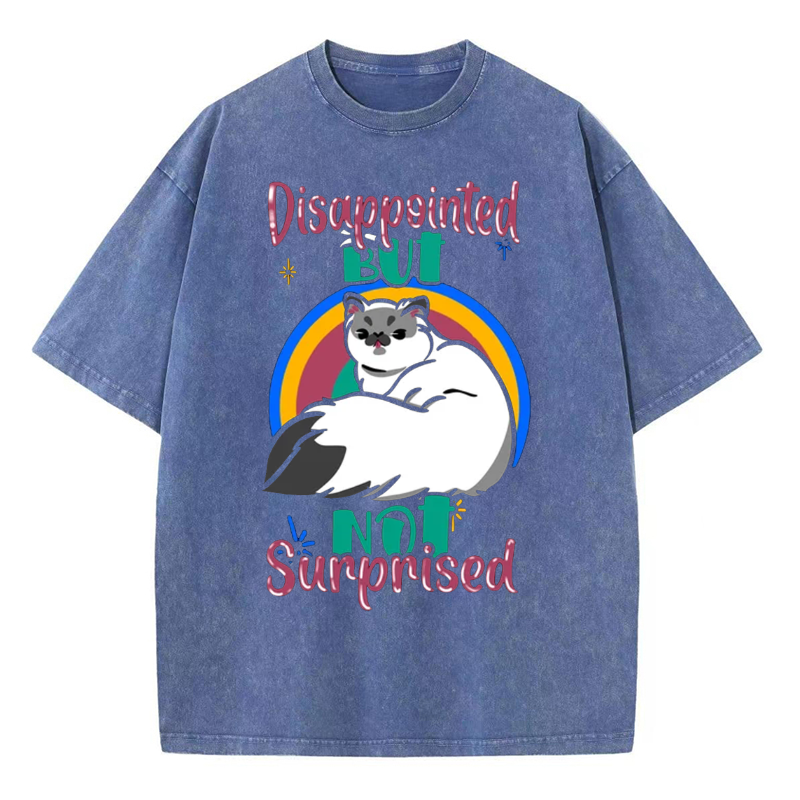 Unisex Disappointed But Not Surprised Cat Printed Retro Washed Short Sleeved T-Shirt by migunica