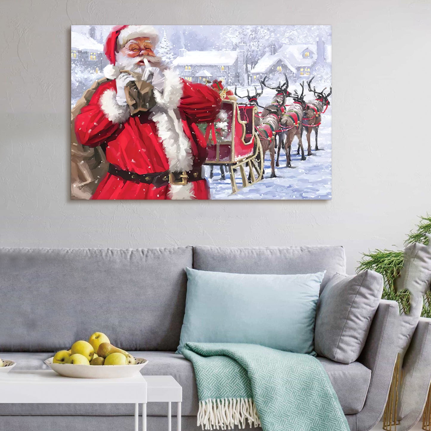 Framed Canvas Wall Art Decor Painting For Chrismas, Santa With Gift Painting For Chrismas Gift, Decoration For Chrismas Eve Office Living Room, Bedroom Decor-Ready To Hang