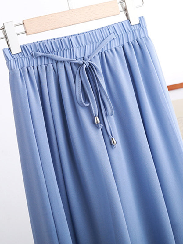 Urban Drawstring High-Waisted Wide Leg Chiffon Pants by migunica