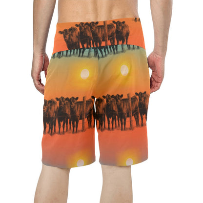 Sunset Cattle Ranch Men's Beach Board Shorts by Baha Ranch Western Wear