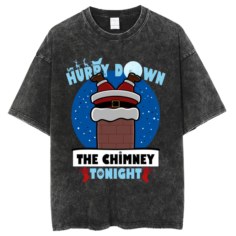 Unisex Hurry Down The Chimney Tonight Printed Retro Washed Short Sleeved T-Shirt by migunica