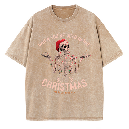 Unisex Fun Christmas skull Letter Printed Retro Washed Short Sleeved T-Shirt by migunica