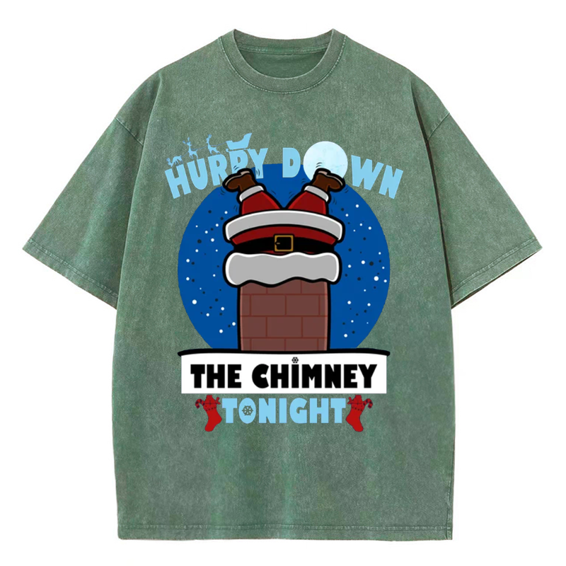 Unisex Hurry Down The Chimney Tonight Printed Retro Washed Short Sleeved T-Shirt by migunica