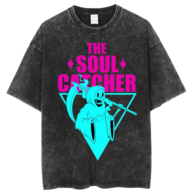 Unisex The Soul Catcher Printed Retro Washed Short Sleeved T-Shirt by migunica