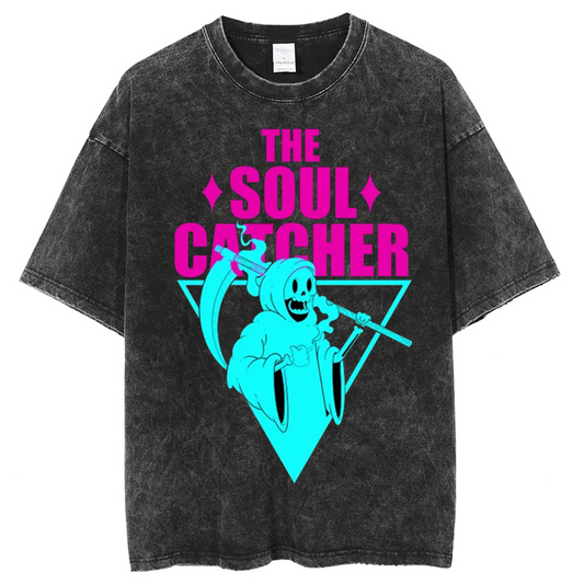 Unisex The Soul Catcher Printed Retro Washed Short Sleeved T-Shirt by migunica