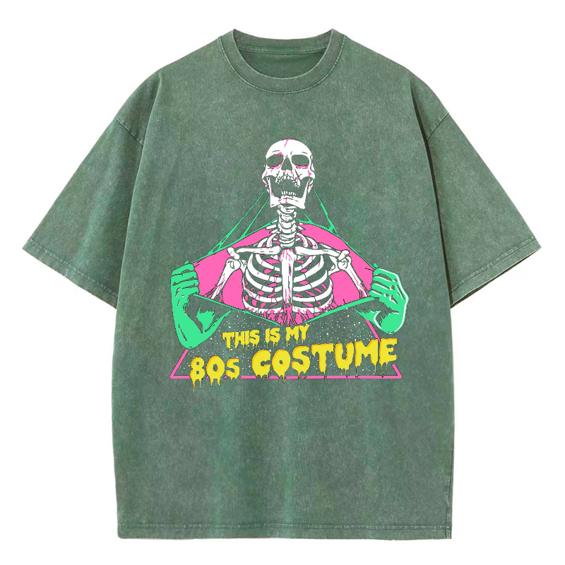 Unisex This Is My 80's Costume Skull Printed Retro Washed Short Sleeved T-Shirt by migunica