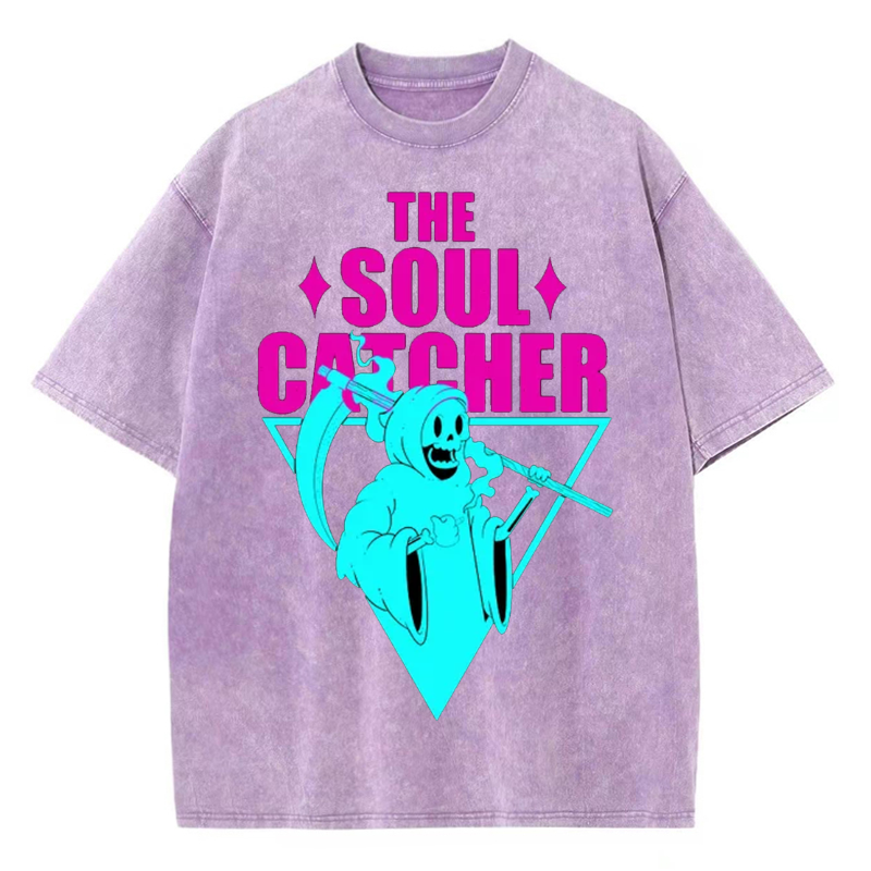 Unisex The Soul Catcher Printed Retro Washed Short Sleeved T-Shirt by migunica