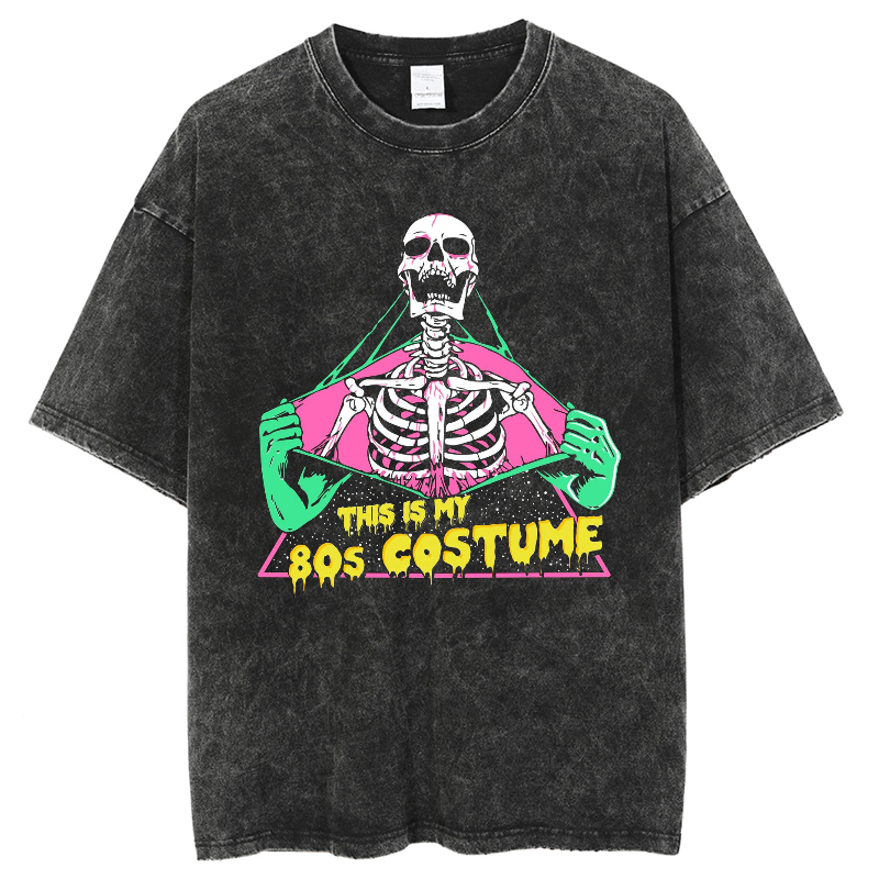 Unisex This Is My 80's Costume Skull Printed Retro Washed Short Sleeved T-Shirt by migunica