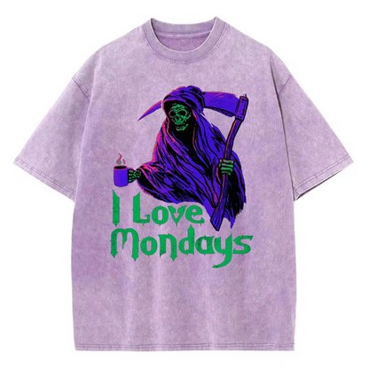 Unisex I Love Mondays Printed Retro Washed Short Sleeved T-Shirt by migunica