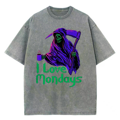 Unisex I Love Mondays Printed Retro Washed Short Sleeved T-Shirt by migunica