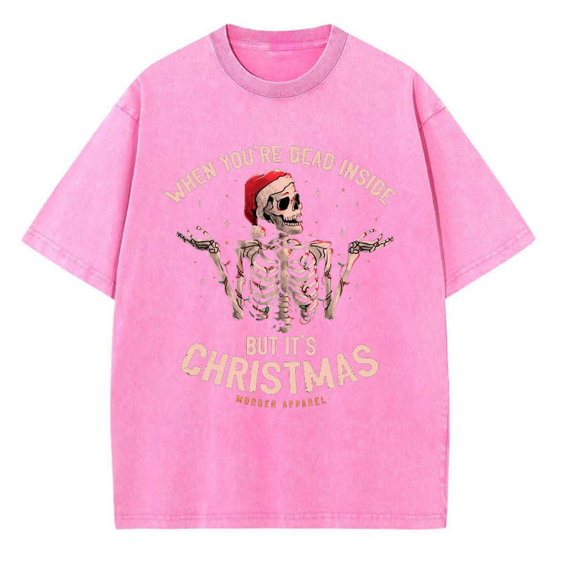 Unisex Fun Christmas skull Letter Printed Retro Washed Short Sleeved T-Shirt by migunica