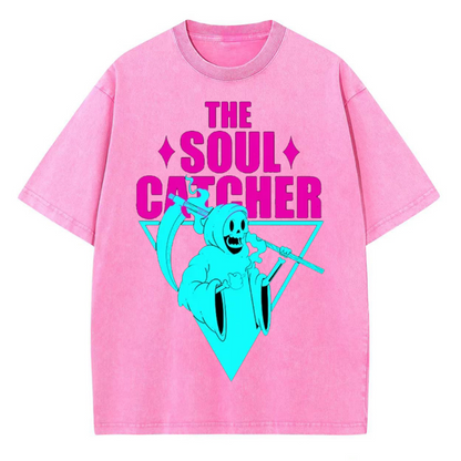 Unisex The Soul Catcher Printed Retro Washed Short Sleeved T-Shirt by migunica