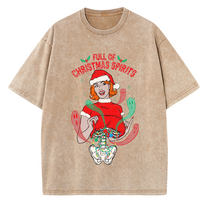 Unisex Full Of Christmas Spirits Printed Retro Washed Short Sleeved T-Shirt by migunica