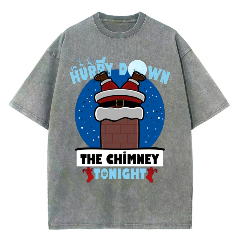 Unisex Hurry Down The Chimney Tonight Printed Retro Washed Short Sleeved T-Shirt by migunica