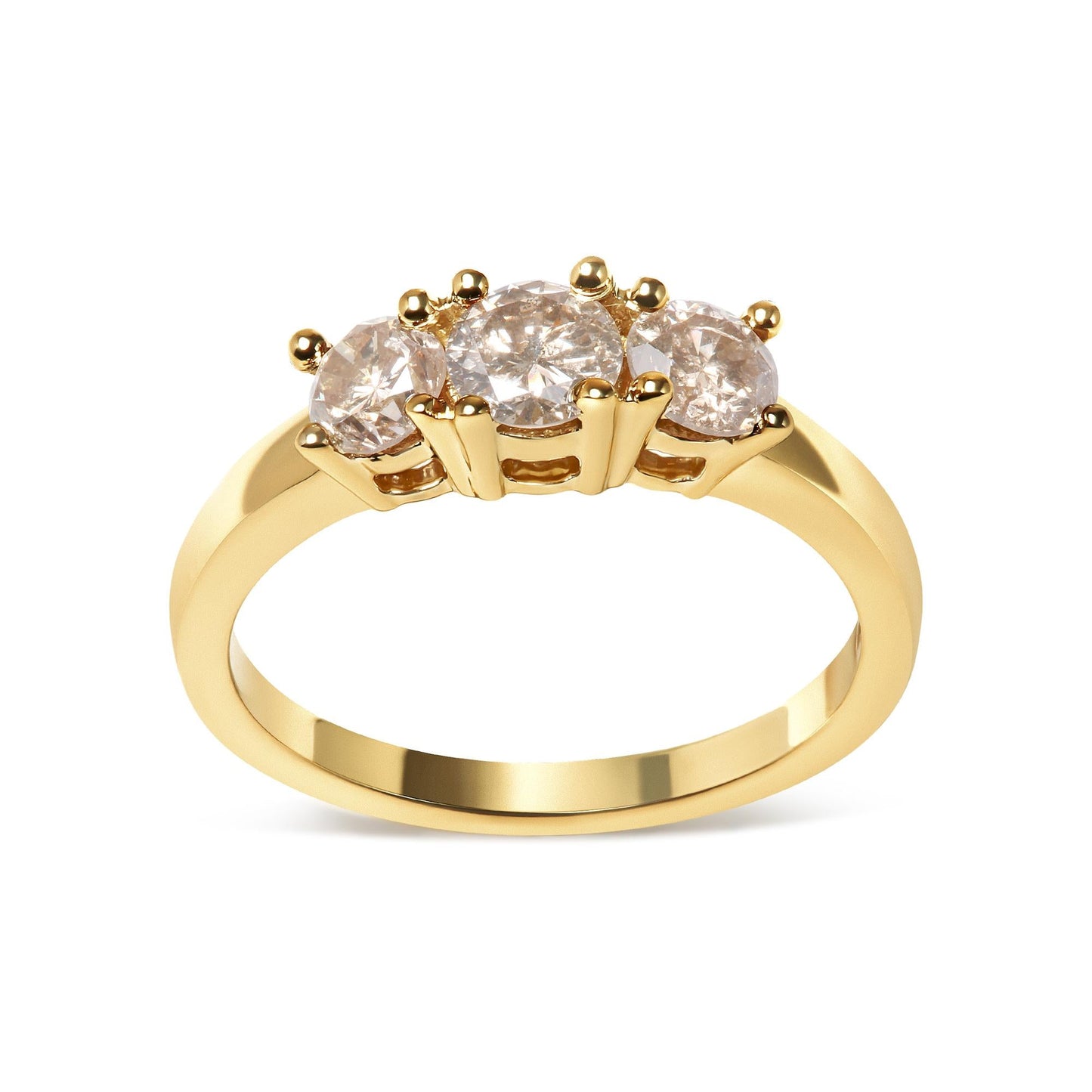 10K Yellow Gold 1.00 Cttw Champagne Diamond 3-Stone Band Ring (J-K Color, I1-I2 Clarity) by Infinite Jewels