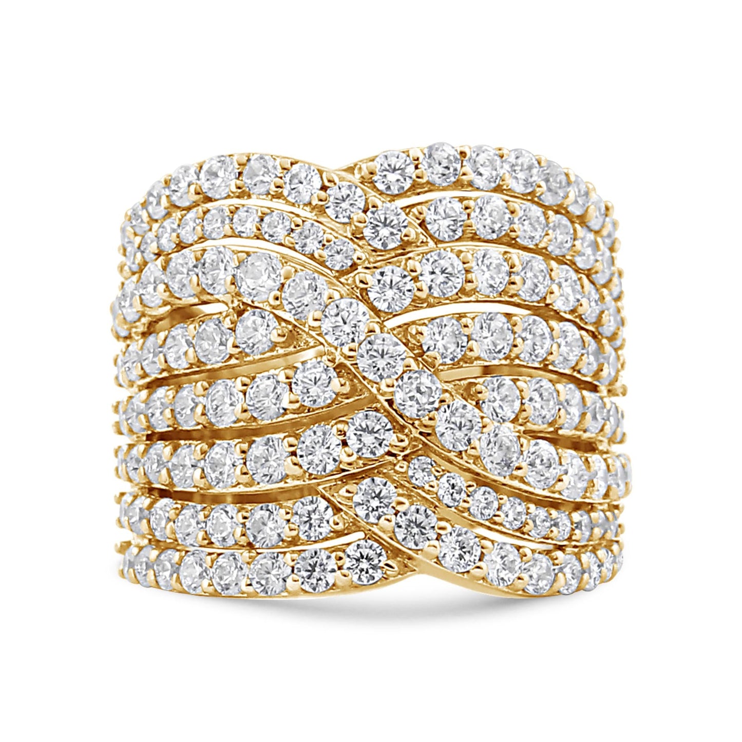 10K Yellow Gold 3.0 Cttw Diamond Eight-Row Bypass Crossover Statement Band Ring (H-I Color, I2-I3 Clarity) by Infinite Jewels