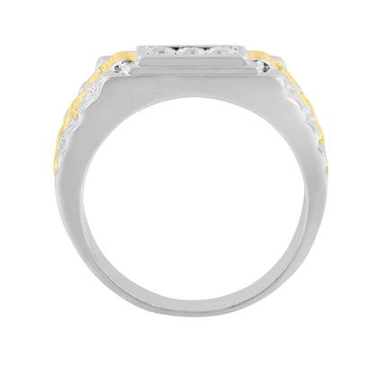 10K Yellow Gold Plated .925 Sterling Silver Diamond Accent Miracle-Set 3 Stone Ridged Band Gentlemen's Fashion Ring (I-J Color, I2-I3 Clarity) by Infinite Jewels