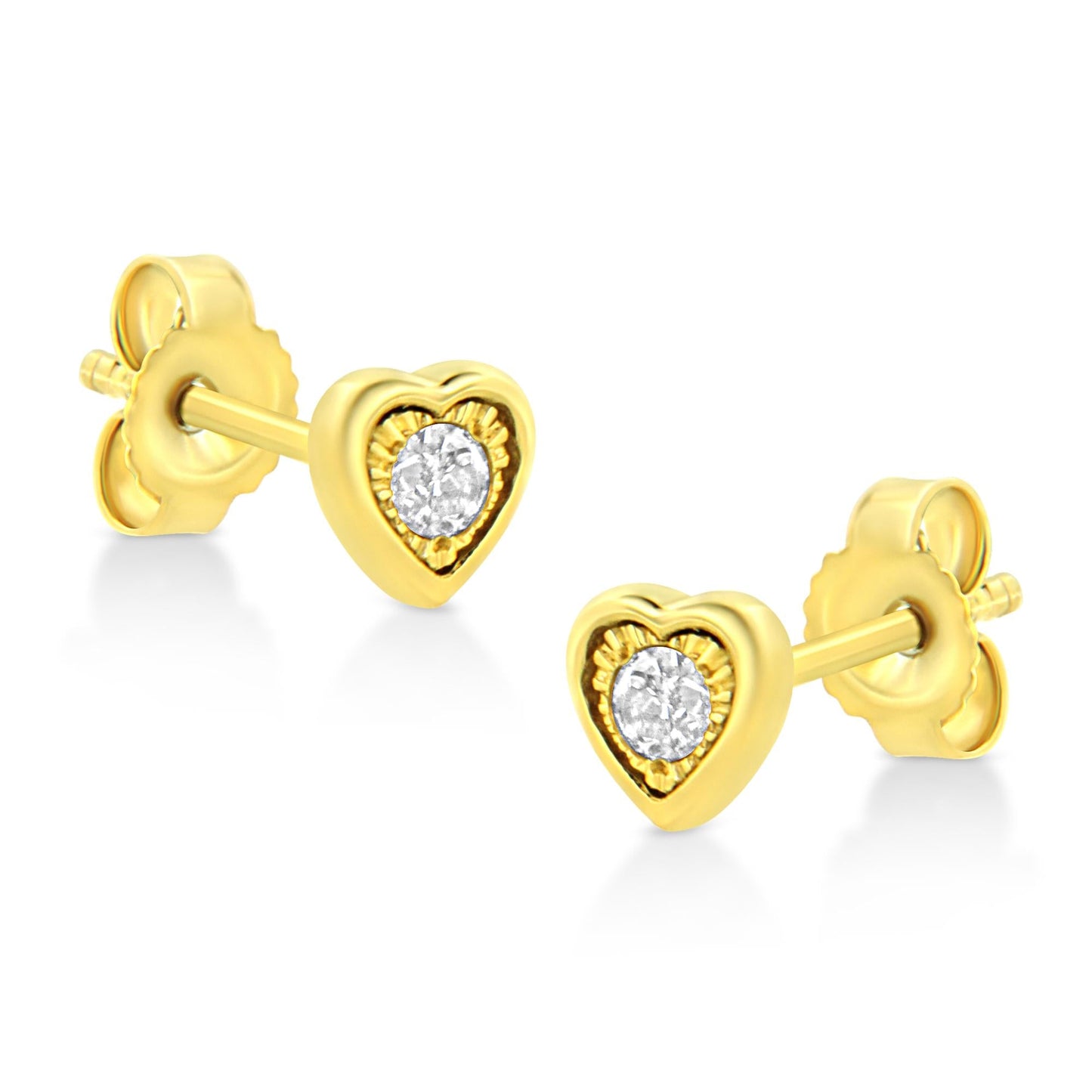 10K Yellow Gold Plated .925 Sterling Silver 1/10 Cttw Miracle-Set Diamond Stud Earrings - Choice of Shapes by Infinite Jewels