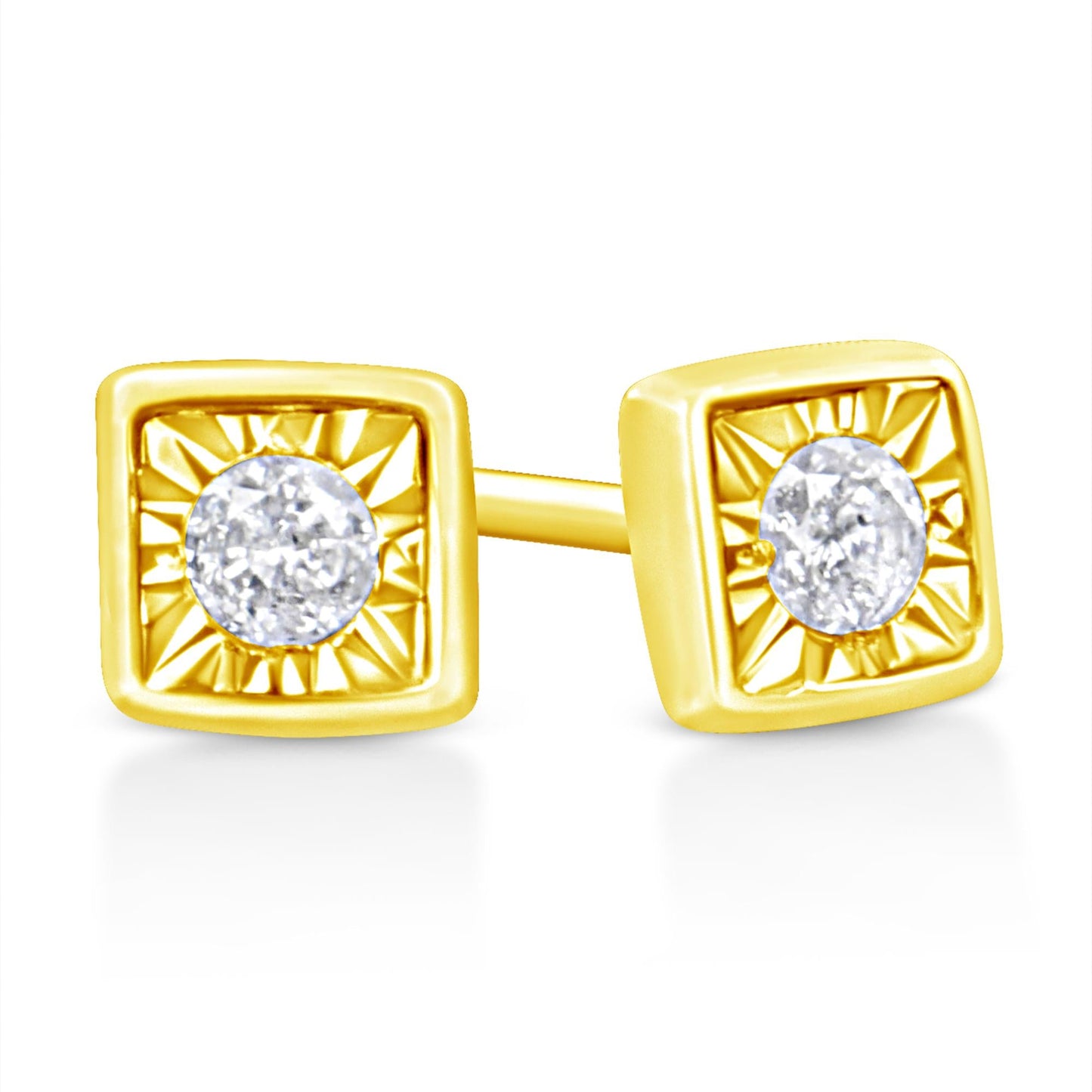 10K Yellow Gold Plated .925 Sterling Silver 1/10 Cttw Miracle-Set Diamond Stud Earrings - Choice of Shapes by Infinite Jewels