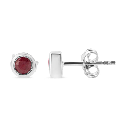 .925 Sterling Silver Bezel Set 3.5mm Created Gemstone Solitaire Stud Earrings by Infinite Jewels