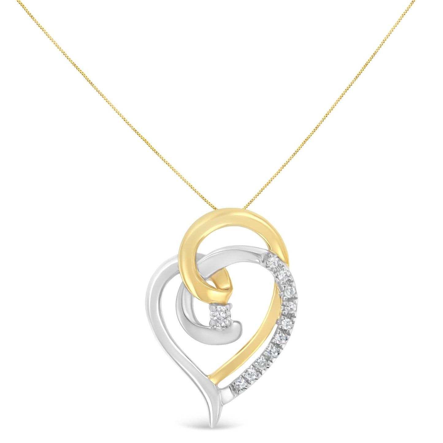 10K Yellow and White Gold Diamond Accent Open Double Heart Spiral Curl 18" Pendant Necklace (J-K Color, I2-I3 Clarity) by Infinite Jewels