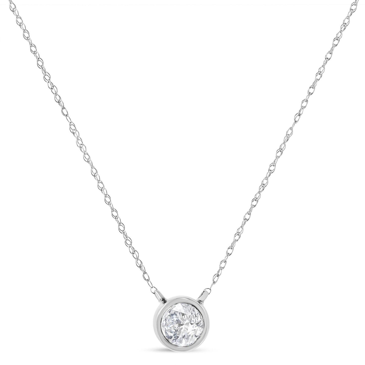 14K Gold Lab Grown Diamond Modern Bezel-Set Solitaire 16"-18" Pendant Necklace (F-G Color, VS2-SI1 Clarity) by Infinite Jewels