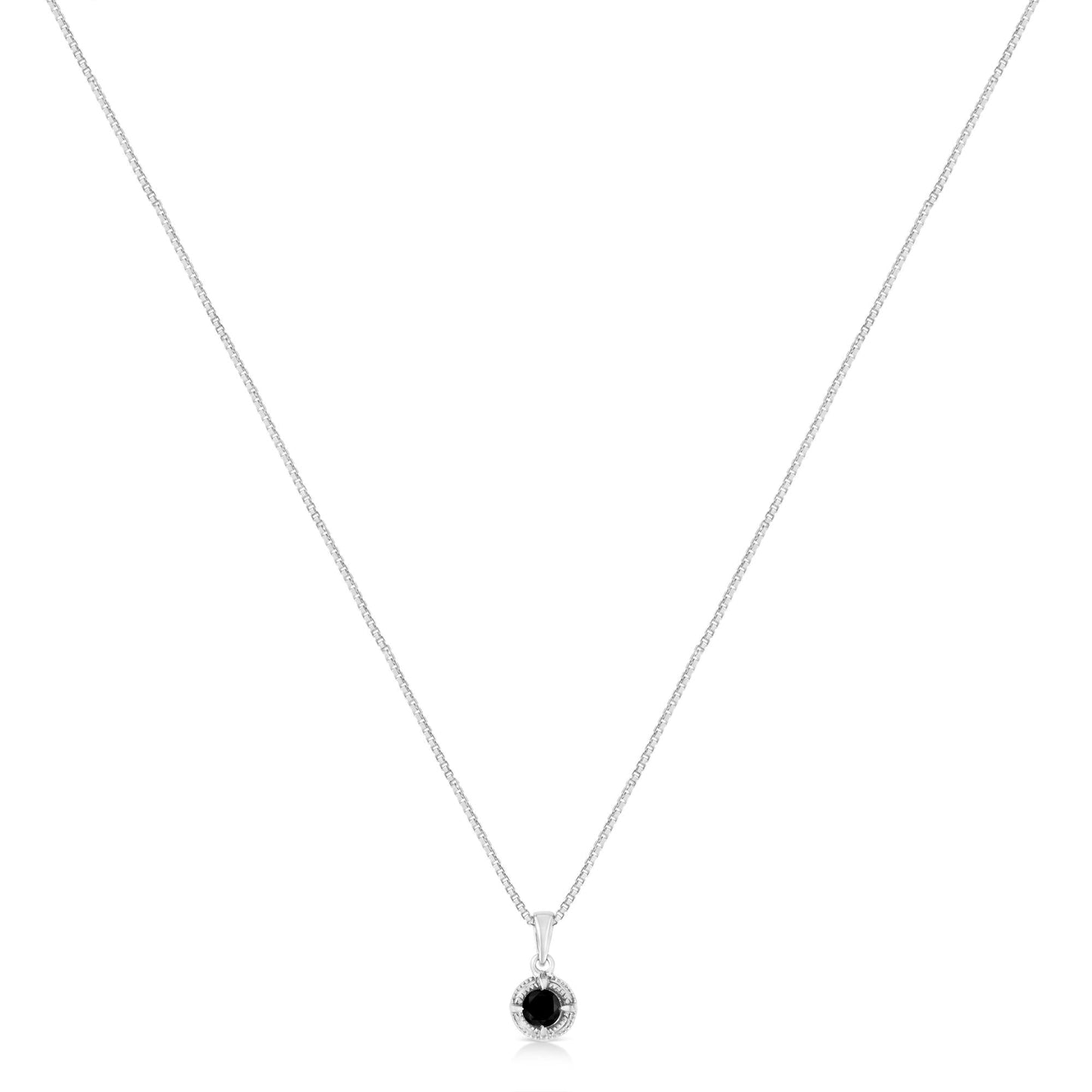 .925 Sterling Silver Treated Color Diamond Solitaire 18" Milgrain Pendant Necklace by Infinite Jewels