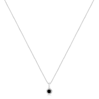 .925 Sterling Silver Treated Color Diamond Solitaire 18" Milgrain Pendant Necklace by Infinite Jewels