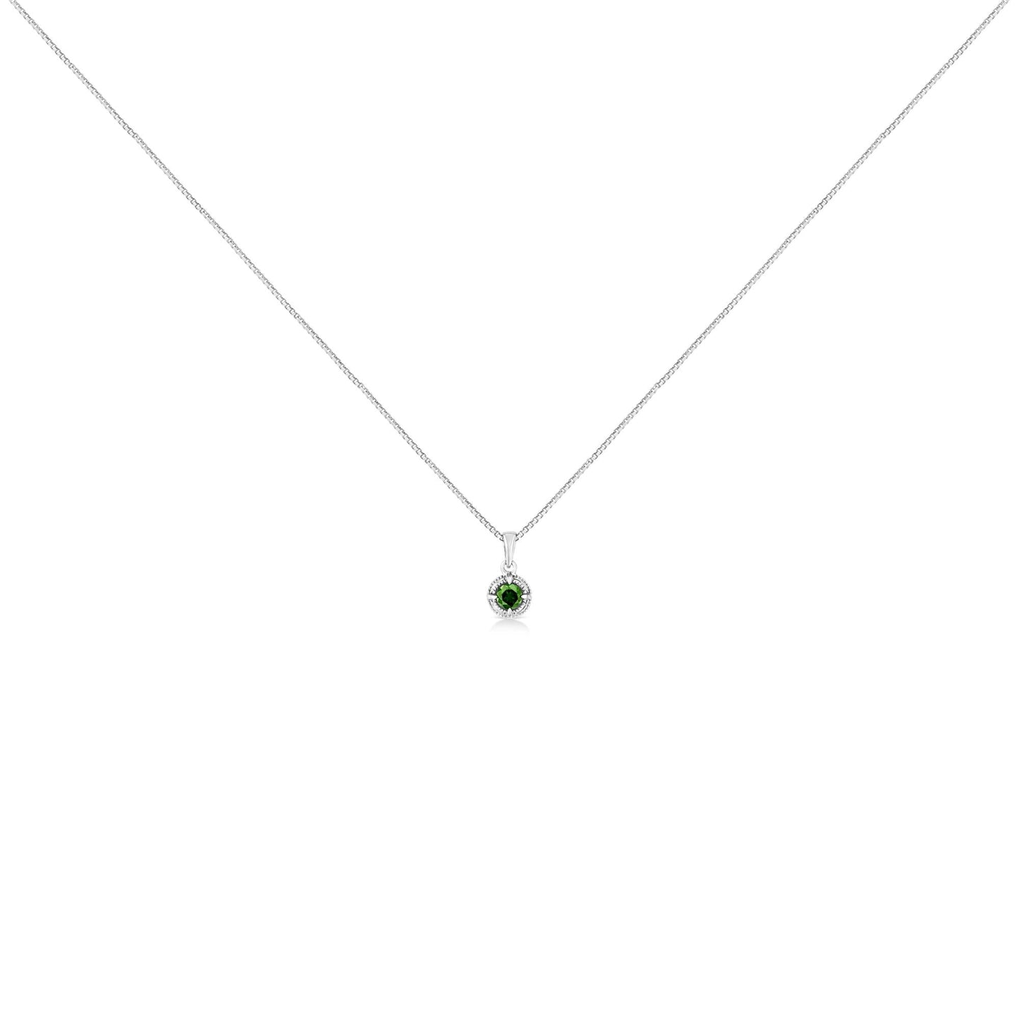 .925 Sterling Silver Treated Color Diamond Solitaire 18" Milgrain Pendant Necklace by Infinite Jewels