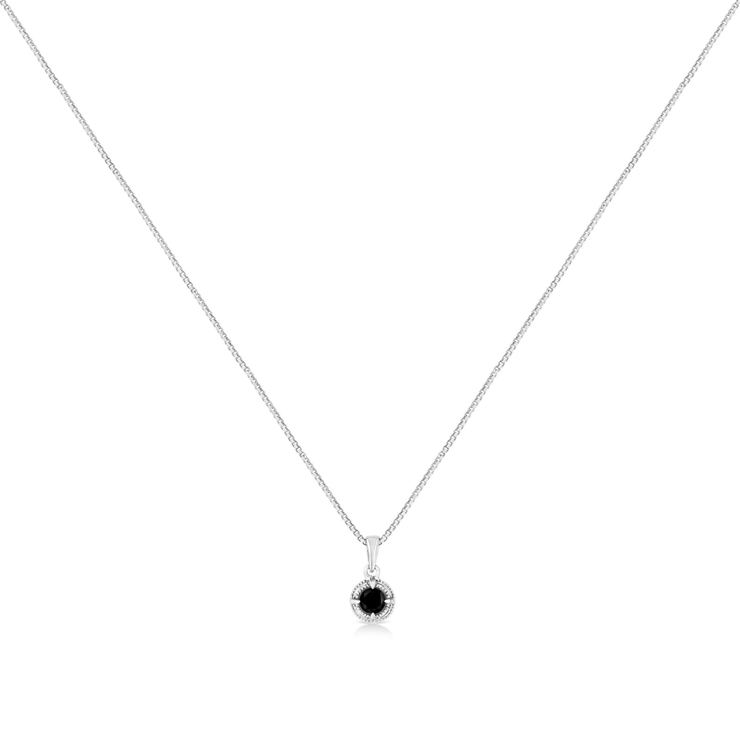 .925 Sterling Silver Treated Color Diamond Solitaire 18" Milgrain Pendant Necklace by Infinite Jewels