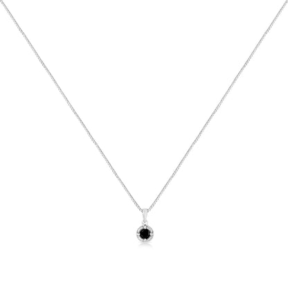 .925 Sterling Silver Treated Color Diamond Solitaire 18" Milgrain Pendant Necklace by Infinite Jewels