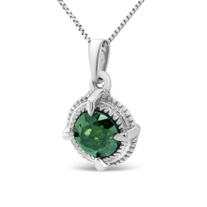 .925 Sterling Silver Treated Color Diamond Solitaire 18" Milgrain Pendant Necklace by Infinite Jewels