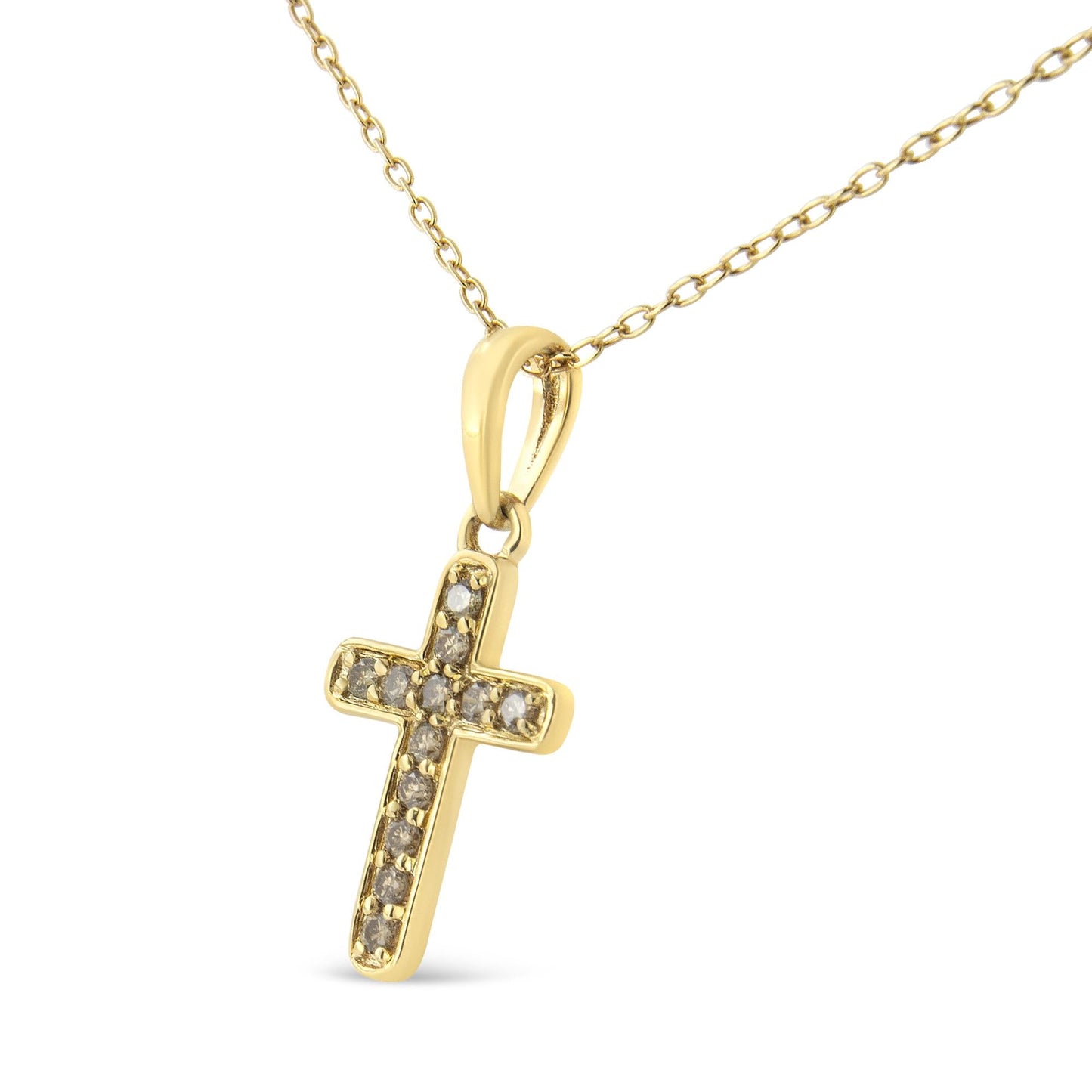 10K Yellow Gold Flashed .925 Sterling Silver 1/4 Cttw Champagne Diamond Cross Pendant Necklace (K-L Color, I1-I2 Clarity) - 18" by Infinite Jewels