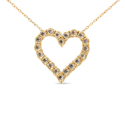 10K Yellow Gold Flashed .925 Sterling Silver 1/2 Cttw Champagne Diamond Miracle Plate Heart Pendant Necklace (K-L Color, I1-I2 Clarity) - 18" by Infinite Jewels